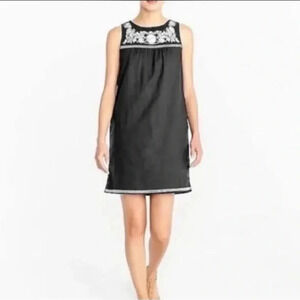 J Crew Linen Blend Black Embroidered Shift Dress